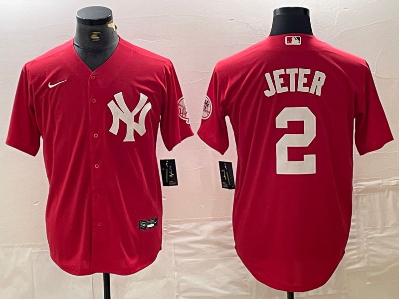 Men New York Yankees #2 Jeter Red joint name Nike 2024 MLB Jersey style 1